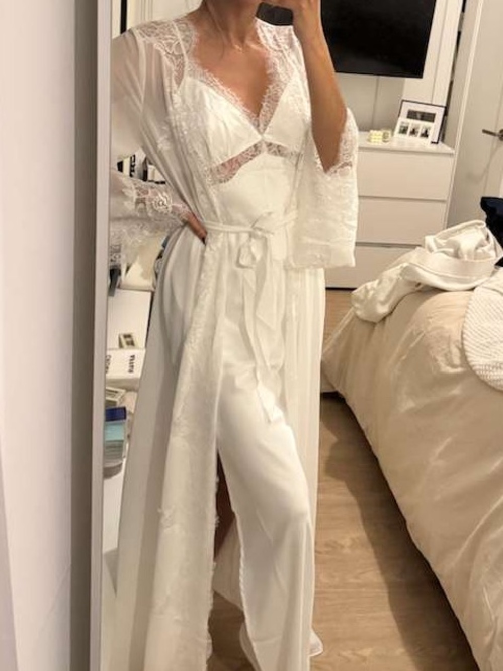 White Lace-Trim Satin Bridal Slip dress